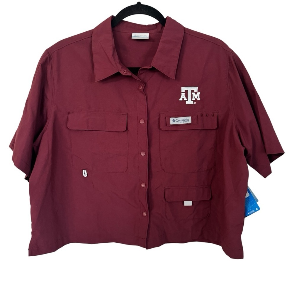 Columbia Women’s ATM Logo PFG Open Water Short Sleeve Button Up Shirt Sz XL NWT